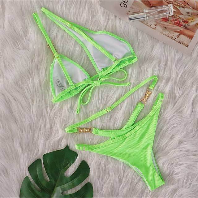 Solid Color Hollow Out Beachwear Bikinis Set