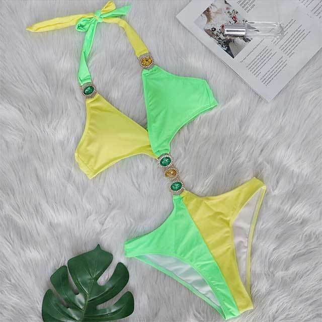 Color Block Diamond Fashion One Piece Swimsuit