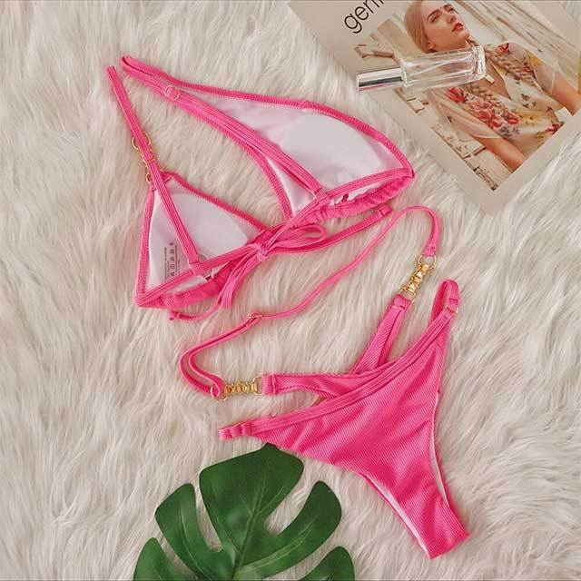 Solid Color Hollow Out Beachwear Bikinis Set