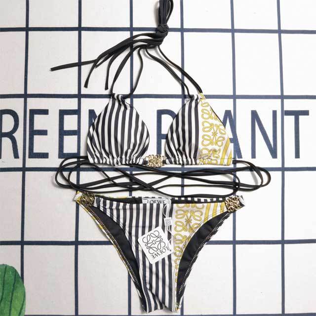 Striped Strappy Bikini Set