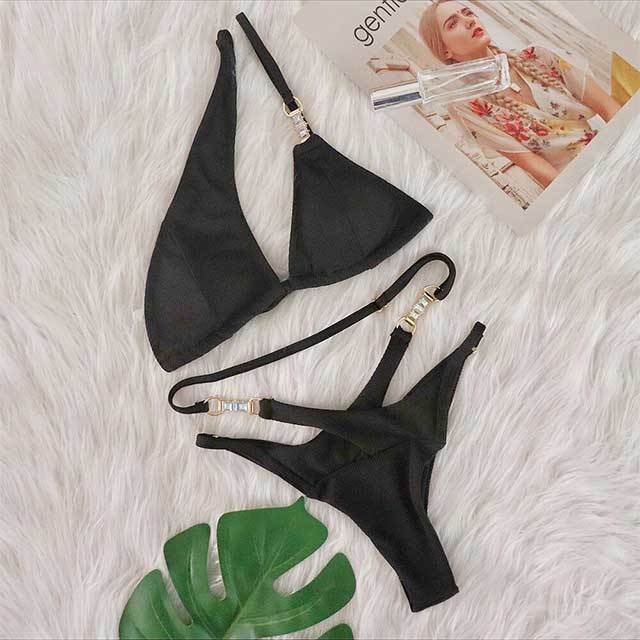 Solid Color Hollow Out Beachwear Bikinis Set