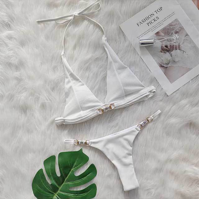 Deep V Neck Halter Two Pieces Bikinis Set