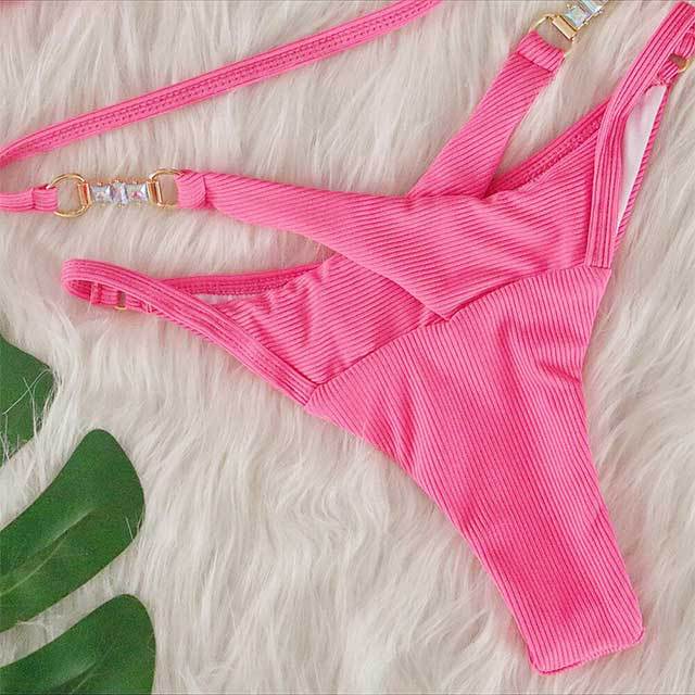 Solid Color Hollow Out Beachwear Bikinis Set