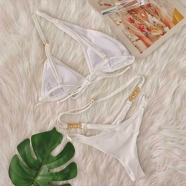 Solid Color Hollow Out Beachwear Bikinis Set