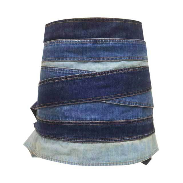 Washed Denim Color Block Punk Skirt
