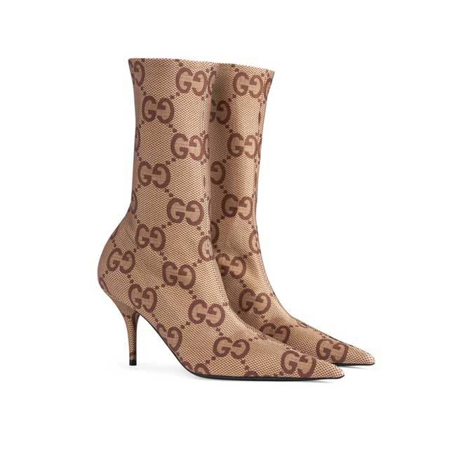 Printed Pointed Toe High Heeled Ankle Boots