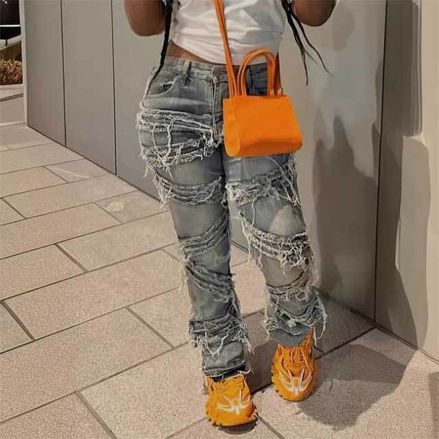 Washed Denim Tassel Jeans
