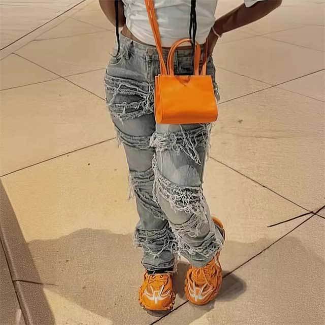 Washed Denim Tassel Jeans