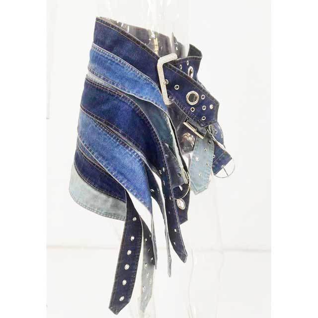 Washed Denim Color Block Punk Skirt
