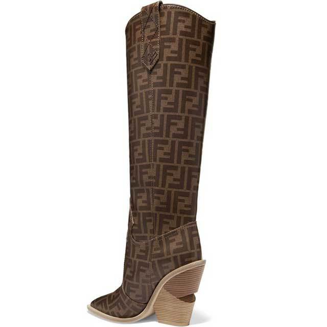 Leather Printed Wedge Heeled Boots