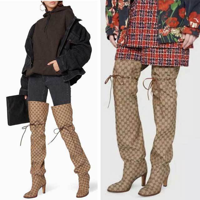 Fashion Print Lace-Up High Heeled Over Knee Boots