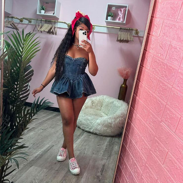 Denim Tube Ruffle Mini Dress