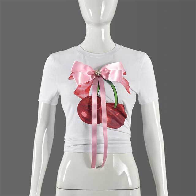 Street Style Printed Bow Fashion T-shirt