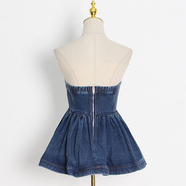 Denim Tube Ruffle Mini Dress