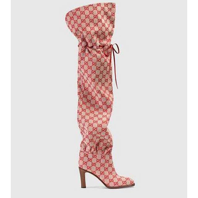 Fashion Print Lace-Up High Heeled Over Knee Boots