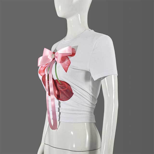 Street Style Printed Bow Fashion T-shirt