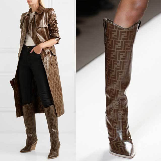 Leather Printed Wedge Heeled Boots