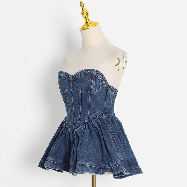Denim Tube Ruffle Mini Dress