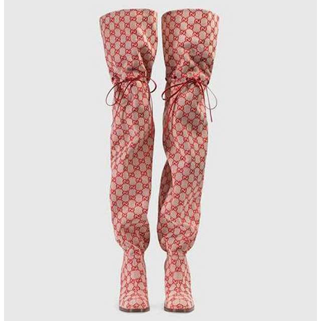 Fashion Print Lace-Up High Heeled Over Knee Boots