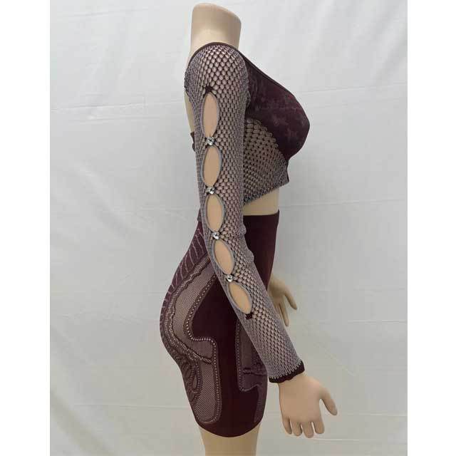 Mesh Hollow Out Top Short Set