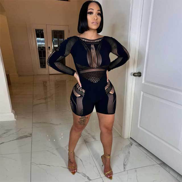 Hollow Out Long Sleeve Lingerie Romper