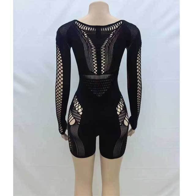 Hollow Out Long Sleeve Lingerie Romper