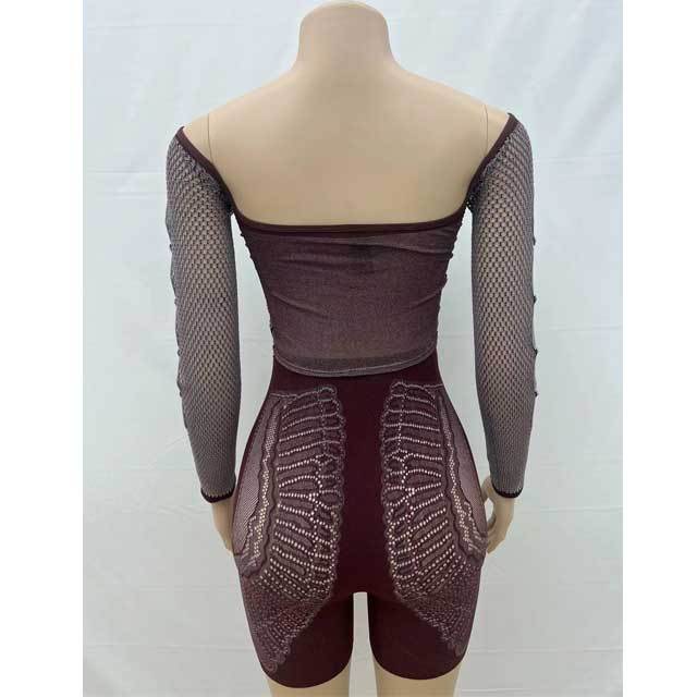 Mesh Hollow Out Top Short Set