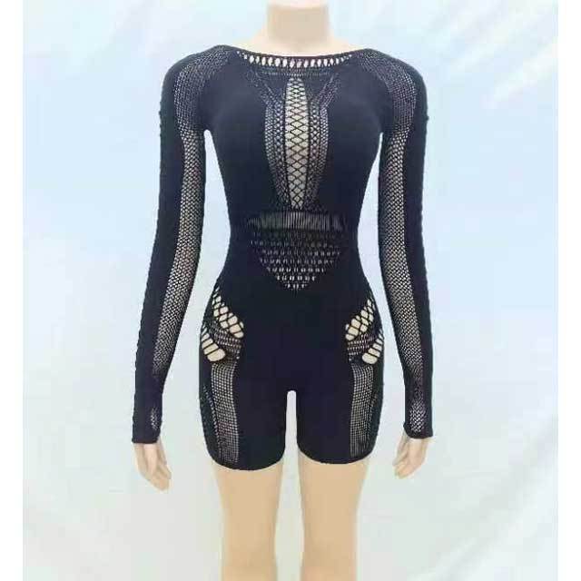 Hollow Out Long Sleeve Lingerie Romper