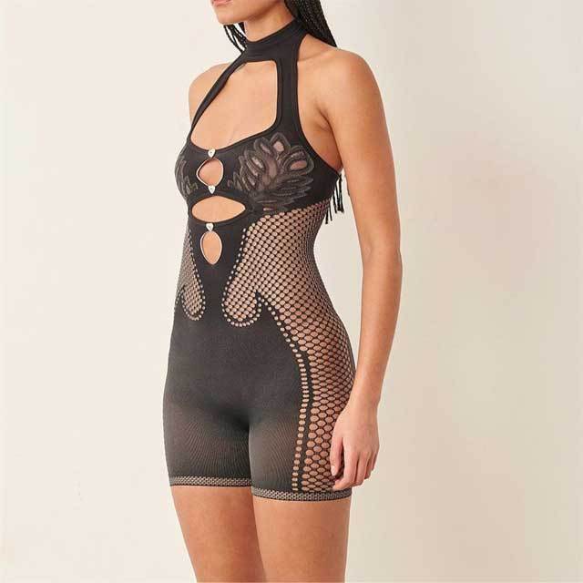 Hollow Out Choker Lingerie Romper