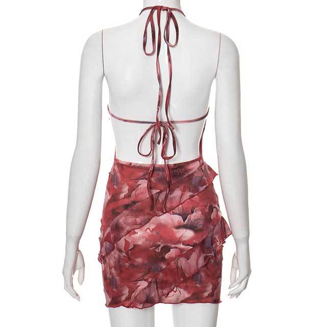 Printed Halter Ruffle Dress