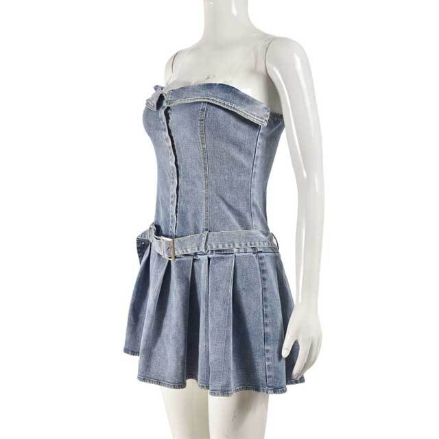 Denim Button Pleated Dress