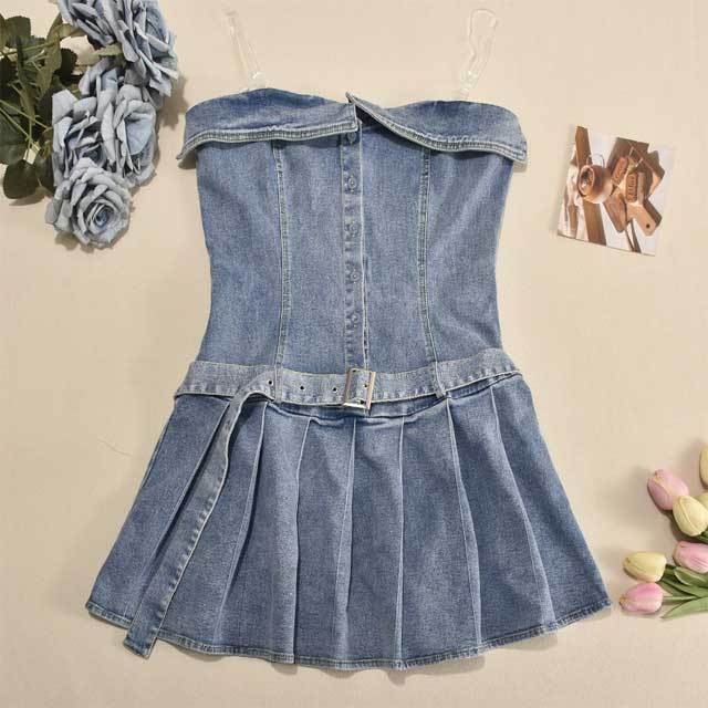 Denim Button Pleated Dress