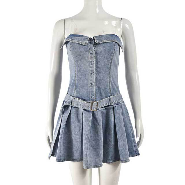 Denim Button Pleated Dress