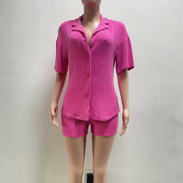 Jacquard Shirt Top Casual Short Set