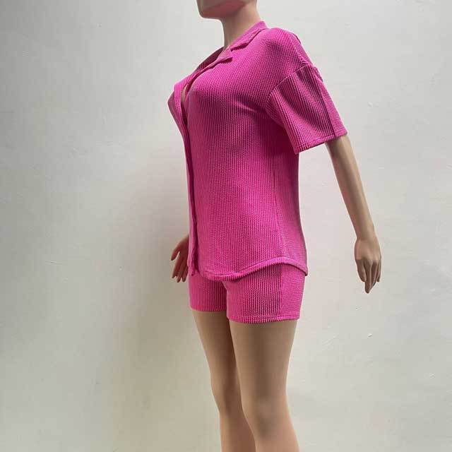 Jacquard Shirt Top Casual Short Set
