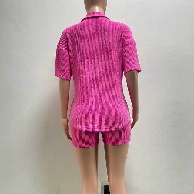 Jacquard Shirt Top Casual Short Set