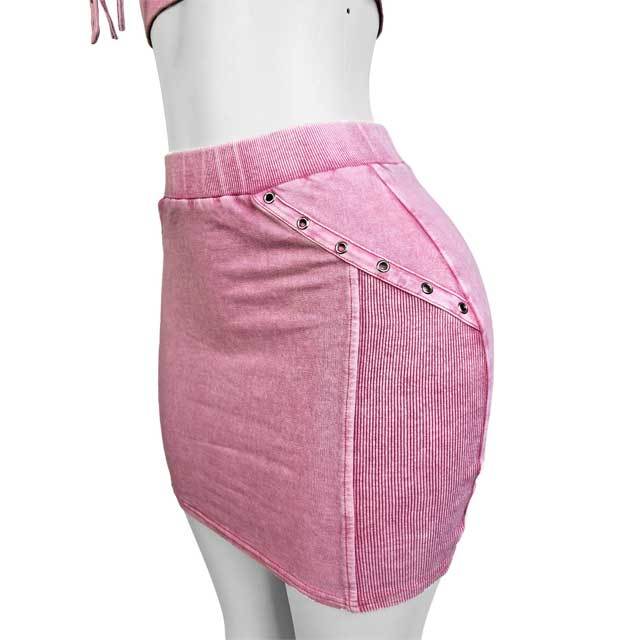 Washed Distressed Hooded Top Skirt Set