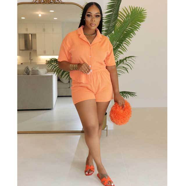 Jacquard Shirt Top Casual Short Set