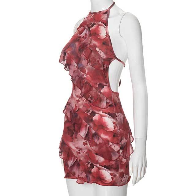 Printed Halter Ruffle Dress