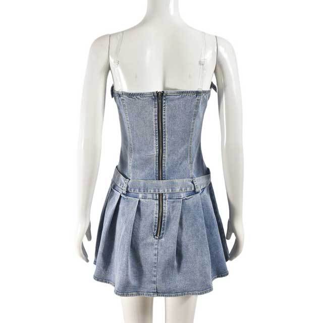 Denim Button Pleated Dress