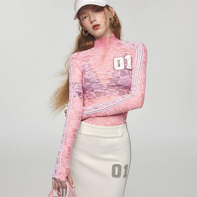 See Through Embroidery Lace Long Sleeve T-shirt