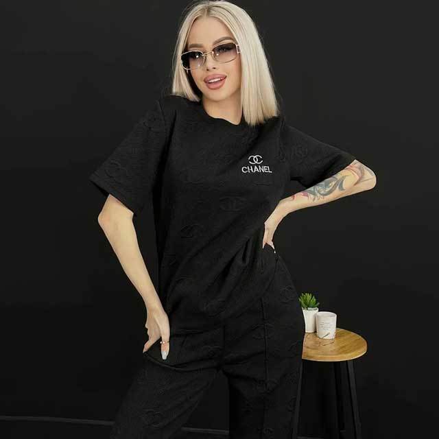 Letter Embroidery Embossing Casual Pants Set