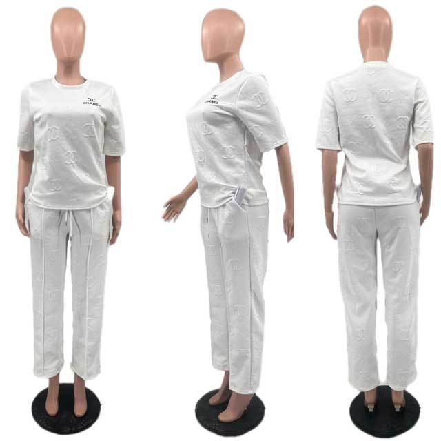 Letter Embroidery Embossing Casual Pants Set