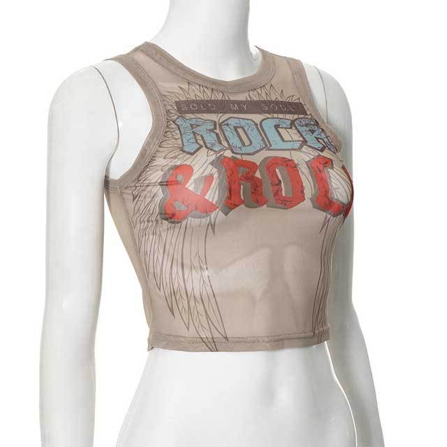 Letter Print Mesh Tank Top