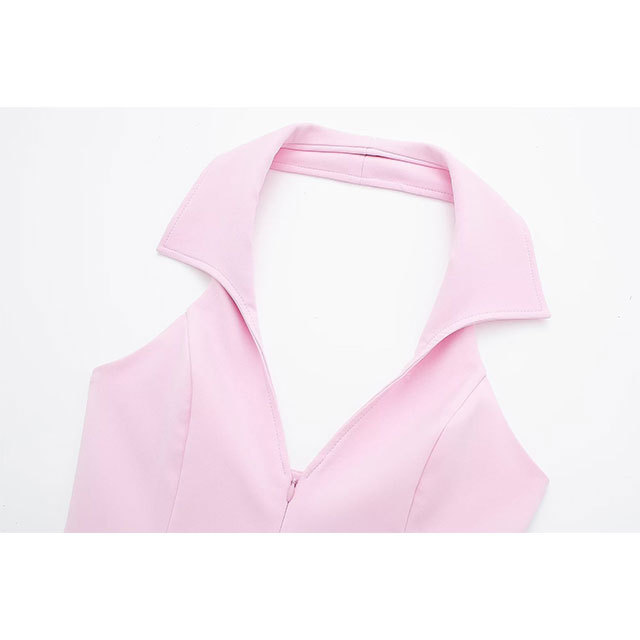 Zipper Up Halter Neck Top 2 Pieces Short Set