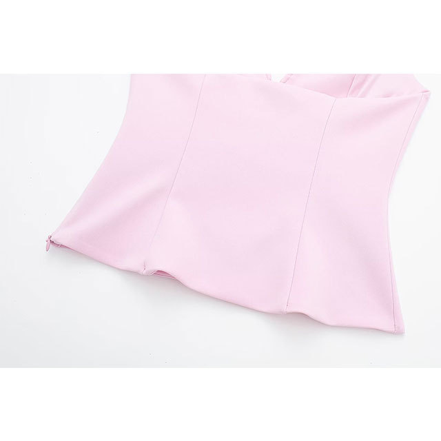 Zipper Up Halter Neck Top 2 Pieces Short Set