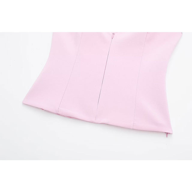 Zipper Up Halter Neck Top 2 Pieces Short Set