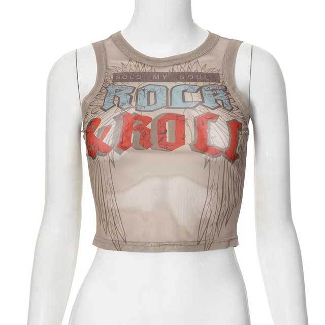 Letter Print Mesh Tank Top