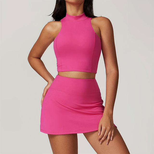 Active Wear Solid Color Tank Top Skirt Set