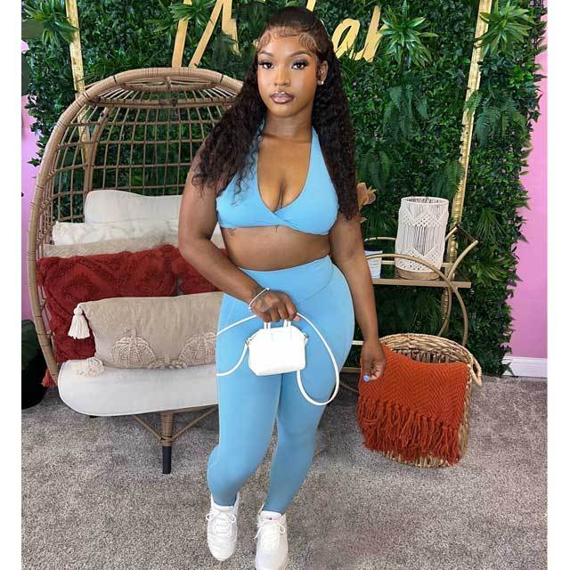 Yoga Wear Halter Neck Backless Crop Top Tight Pant Set